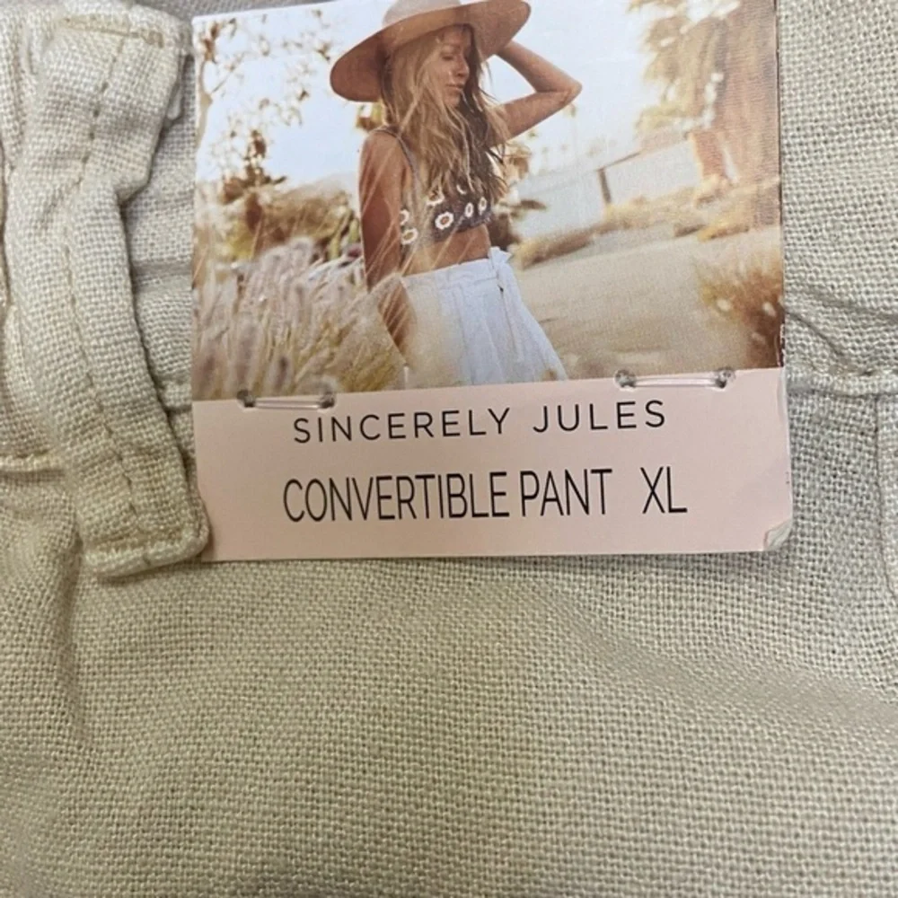 Sincerely Jules Khaki Linen Blend Pull-On Convertible Length Pants - Picture 5 of 6